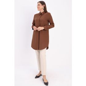 Allday BDX51007K Kahve Basic Gizli Patlı Gömlek Tunik