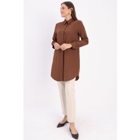 Allday BDX51007K Kahve Basic Gizli Patlı Gömlek Tunik