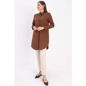 Allday BDX51007K Kahve Basic Gizli Patlı Gömlek Tunik
