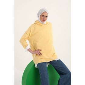 Allday BOB52074AL0 Açık Sarı Kanguru Cepli Kapüşonlu Sweat Tunik