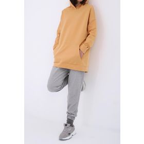 Allday BOB52074AL0 Açık Sarı Kanguru Cepli Kapüşonlu Sweat Tunik
