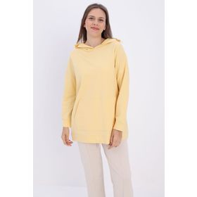 Allday BOB52074AL0 Açık Sarı Kanguru Cepli Kapüşonlu Sweat Tunik