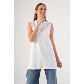 Allday BOX16008AL0 Beyaz %100 Pamuk Kolsuz T-shirt Tunik