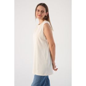 Allday BOX16008AL0 Ekru %100 Pamuk Kolsuz T-shirt Tunik