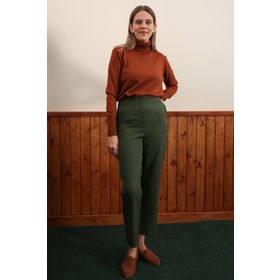 Allday Koyu Yeşil Paçası Yırtmaçlı Pantolon
