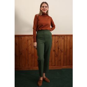 Allday Koyu Yeşil Paçası Yırtmaçlı Pantolon