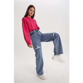 Allday Mavi %100 Pamuk Boru Paça Denim Pantolon