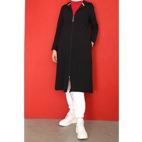 Allday P9098 Lacivert Kapşonlu Kürklü Fermuarlı Hırka