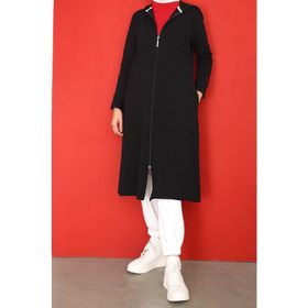 Allday P9098 Lacivert Kapşonlu Kürklü Fermuarlı Hırka
