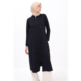 Allday P9098 Lacivert Kapşonlu Kürklü Fermuarlı Hırka