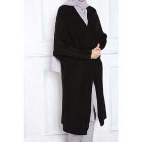 Allday T9110 Siyah Şal Yaka Reglan Kol Triko Hırka