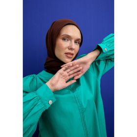 Allday Yeşil Nervürlü Yakasız Pamuklu Tunik