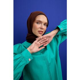 Allday Yeşil Nervürlü Yakasız Pamuklu Tunik