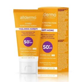 Alldermo 50 ml Spf50 Kırışıklık Karşıtı Renksiz Yüz Koruyucu Güneş Kremi