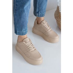 Allyup Günlük Kadın Sneaker Bağcıklı Hafif Kalın Taban Esnek Yürüyüş Suni Deri Spor Ayakkabı