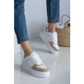 Allyup Günlük Kadın Sneaker Bağcıklı Hafif Kalın Taban Esnek Yürüyüş Suni Deri Spor Ayakkabı