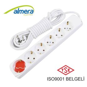Almera Topraklı Uzatma Grup 3 m 6 Soketli Priz