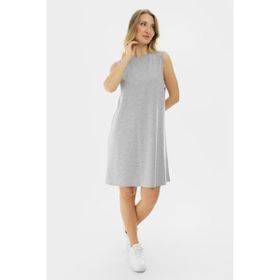Almila 2028 Kolsuz Basic Penye Gri Melanj Mini Elbise