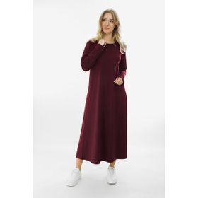 Almila 2031 Bisiklet Yakalı Uzun Kollu Bordo Penye Elbise