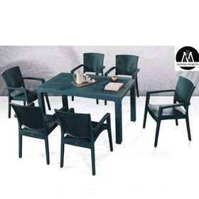 Almina Italy 90x150 Antrasit Renk Camsız 6 Kişilik Rattan Desenli Bahçe Masa Takımı