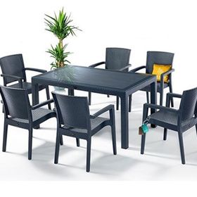 Almina Italy 90x150 Camsız Masa 6 Adet Bambu Sandalye Bahçe Masa Takımı