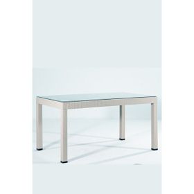 Almina Rattan Masa 80x140 cm Camlı Bej Krem Bahçe Balkon Teras Masası