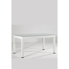 Almina Rattan Masa 90x150 cm Camlı Beyaz Bahçe Balkon Teras Masası