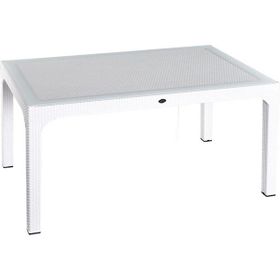 Almina Rattan Masa 90x150 cm Camsız Beyaz Bahçe Balkon Teras Masası