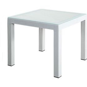 Almina Rattan Masa Camlı 90x90 cm Beyaz Bahçe Balkon Teras Masası