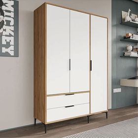 Alonex Aden 3 Kapaklı Çekmeceli Beyaz Gardırop