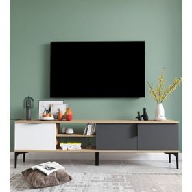 Alonex Tarz Raflı 180 cm Beyaz Antrasit Metal Kulp Tv Ünitesi