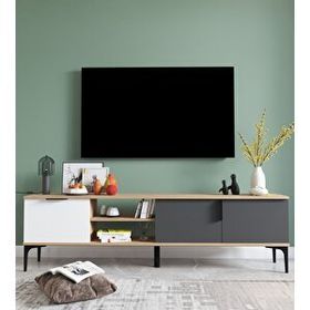 Alonex Tarz Raflı 180 cm Beyaz Antrasit Metal Kulp Tv Ünitesi