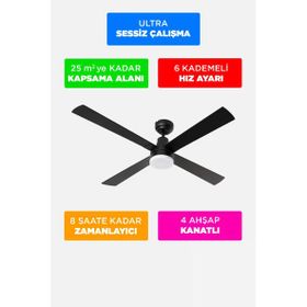 Alsanfan Pilot Siyah Aydınlatmalı Uzaktan Kumandalı 122 cm Tavan Vantilatörü