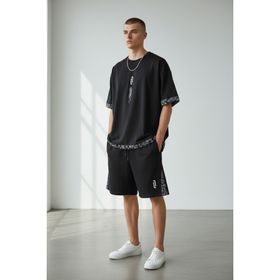 Altamira Erkek Siyah Dikey Baskılı Oversize T-Shirt Şort