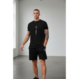 Altamira Erkek Siyah Dikey Baskılı Oversize T-Shirt Şort