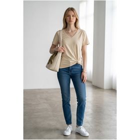 Altamira Kadın Bej V Yaka Regular T-shirt