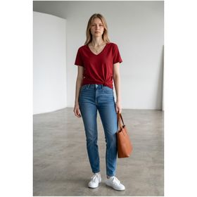 Altamira Kadın Kırmızı V Yaka Regular T-shirt