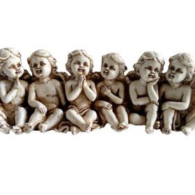Altılı Yanyana Oturmuş Çocuk Melek Figürlü Porselen Biblo