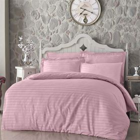 Altın Başak Lila Çizgili Saten Çift Kişilik 200x220 cm Nevresim Takımı