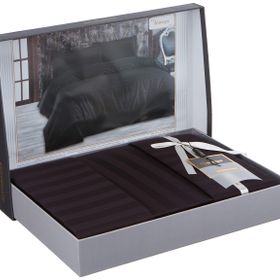 Altın Başak Lila Çizgili Saten Çift Kişilik 200x220 cm Nevresim Takımı