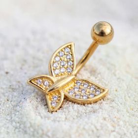 Altın Kaplama Zirkon Taşlı Kelebekli Piercing