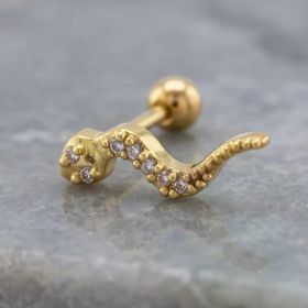 Altın Kaplama Zirkon Taşlı Yılan Şekilli Piercing