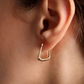 Altın Küpe 14K 585 Parlak Çanta Tasarım 2.3 cm Zarif Küpe