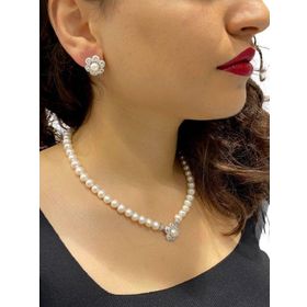 Altın Modeli İnci Kolye Küpe Set 925 Gümüş Takım