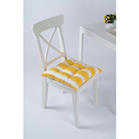 Altın Pamuk Beta Pofidik Sarı Beyaz Bağcıklı 40x40 cm Sandalye Minderi