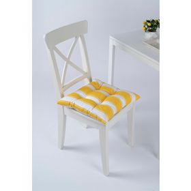 Altın Pamuk Beta Pofidik Sarı Beyaz Bağcıklı 40x40 cm Sandalye Minderi
