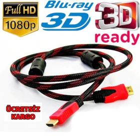 Altın Uçlu Hasır İp Örgülü 3D Full HD 3 mt Hdmi Kablo