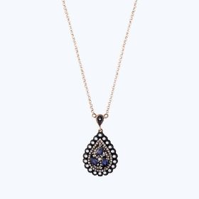 Altınbaş Elmas Safir Damla Kolye
