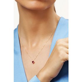 Altınbaş Kırmızı Taşlı Altın Kalp Kolye