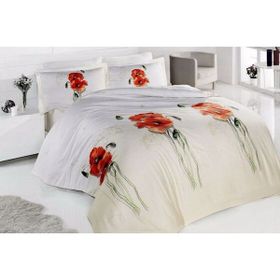 Altınbaşak 200x220 CM Gelincik Bambu Krem Çift Kişilik Nevresim Takımı